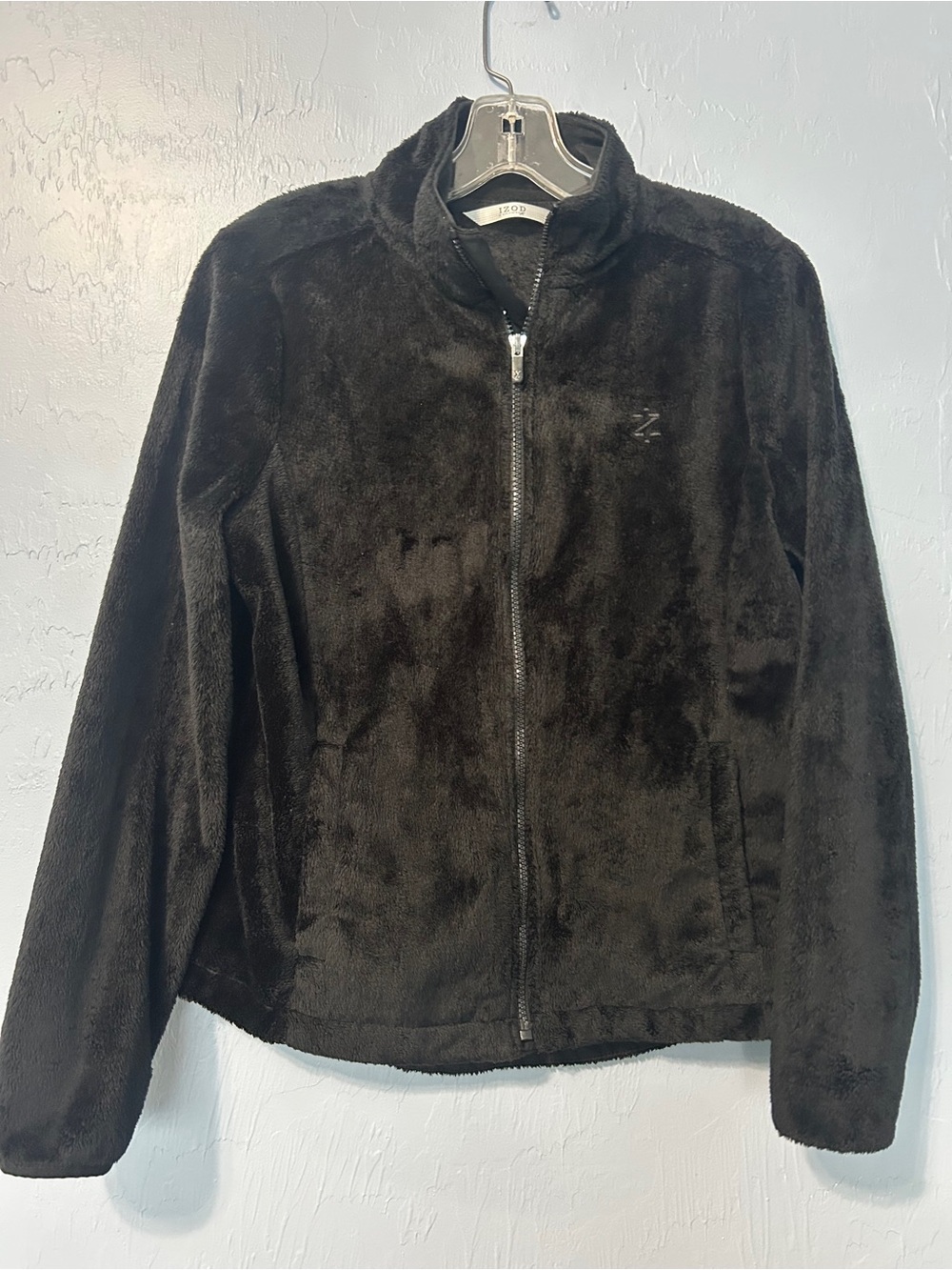 Furry Black Izod Zip up Jacket - Small